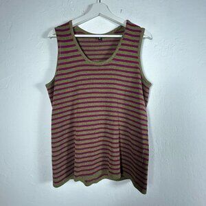 M.C Womens Wool Rayon Blend Scoop Neck Striped Knit Tank Top Green/Purple Casual